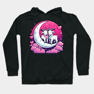 Valentine Goats Lovers Couple on Moon valentines day Hoodie